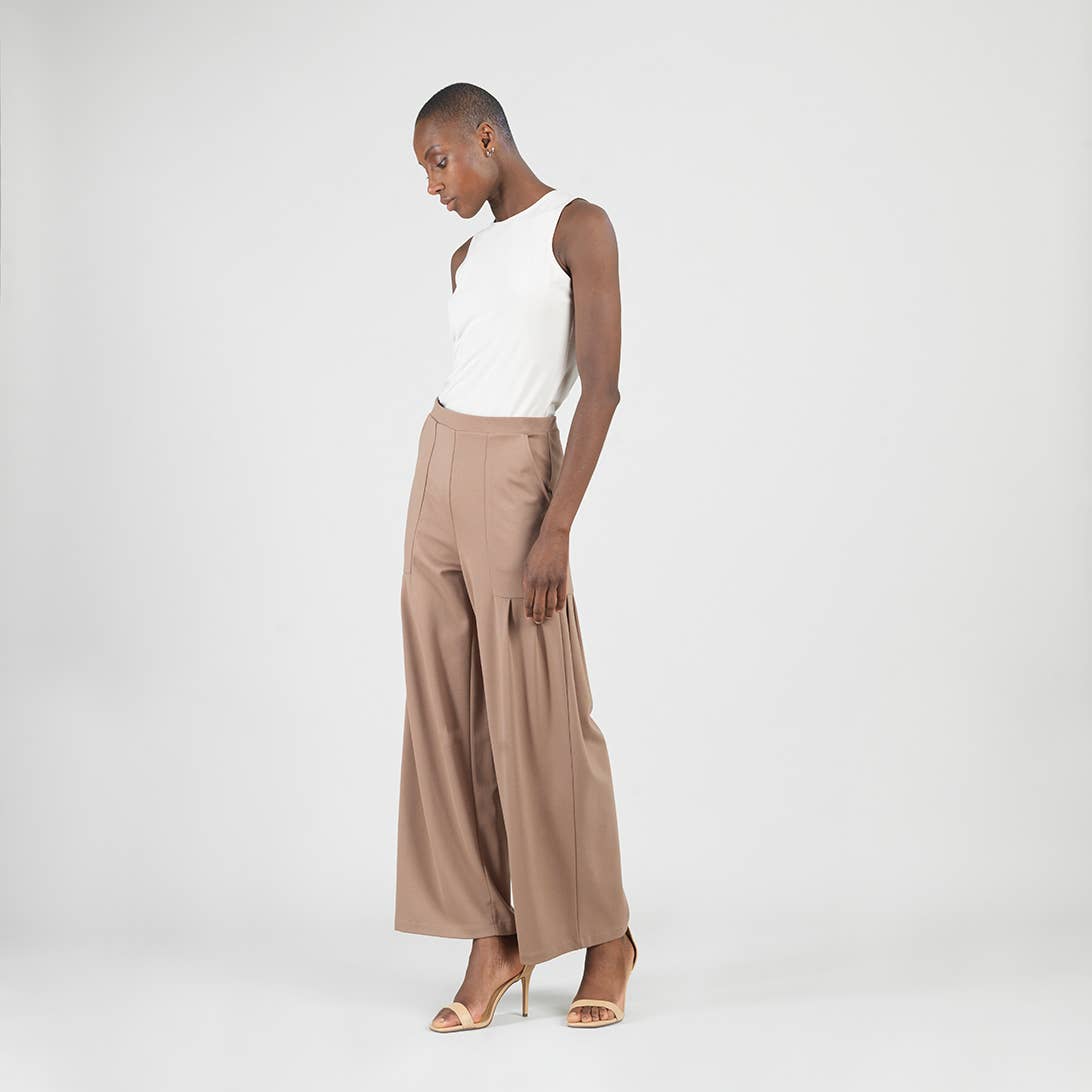Clara Sunwoo - Wholesale Pants - Women's - PT70RA - Rayon-Ponte Knit - Pleated Wide Leg Pocket Pant9