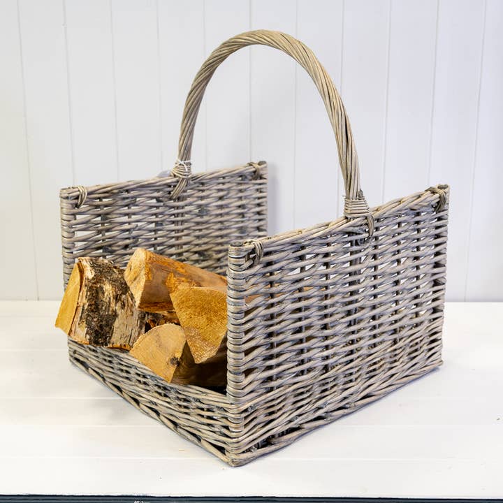 Greywash Willow Log Basket for wholesale by Satchville