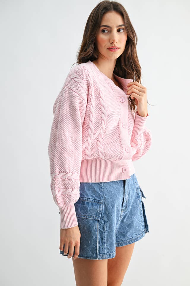 Camellia - Wholesale Cardigan - Women's - CW10019E WASHED BLENDED BROWN CABLE KNIT CARDIGAN19