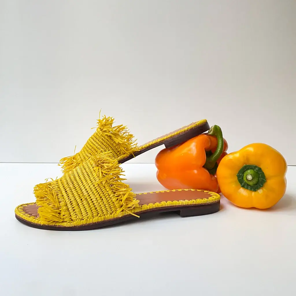 HandmadeBestSeller – wholesale Slides – Women’s – NATURAL RAFFIA SAFFRON SLIDES2