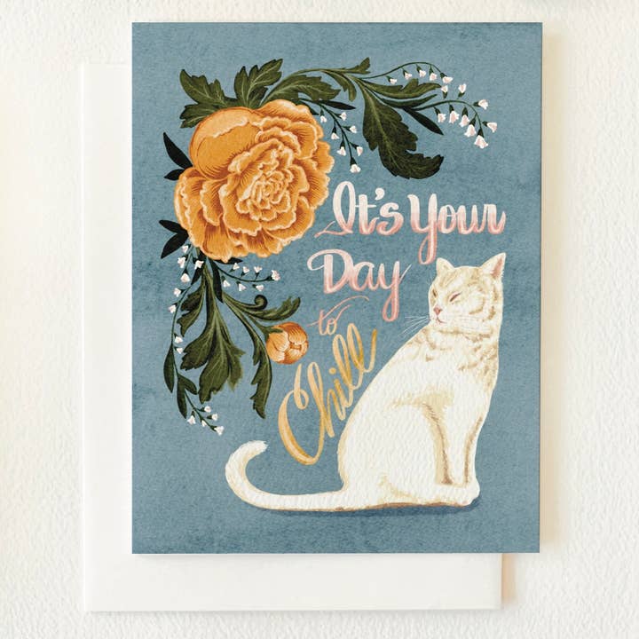 Chill Birthday Cat Blank Greeting Card for wholesale by Folk Meadow