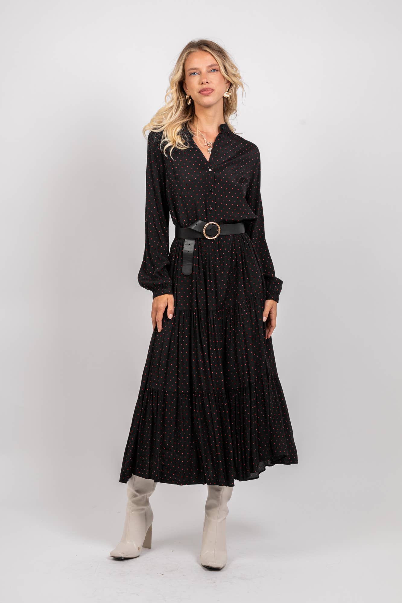 Black Long printed shirt dress, faded style, flared cut for wholesale on Faire0
