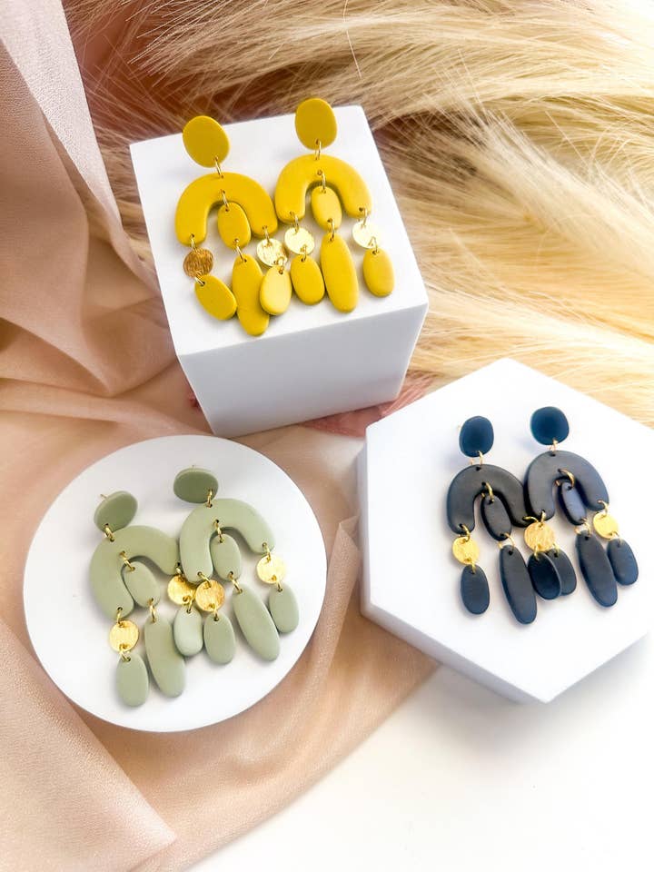 Luna Swing Arches Polymer Clay Gold Charm Earrings for wholesale by Freckled Wing Design