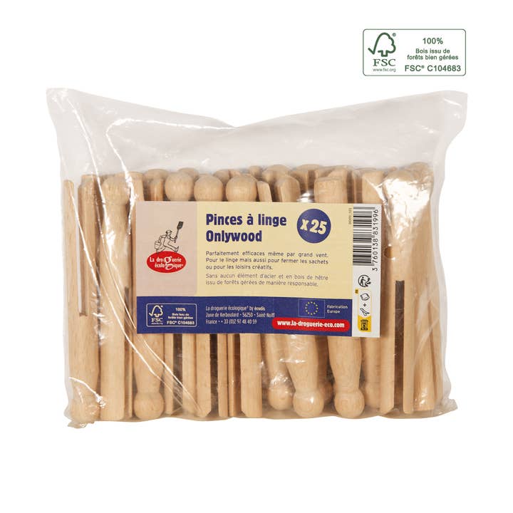 25 Eco-Friendly Springless Wooden Clothespins La Droguerie for wholesale by La droguerie écologique - Ah! Table! - Anaé - Venga