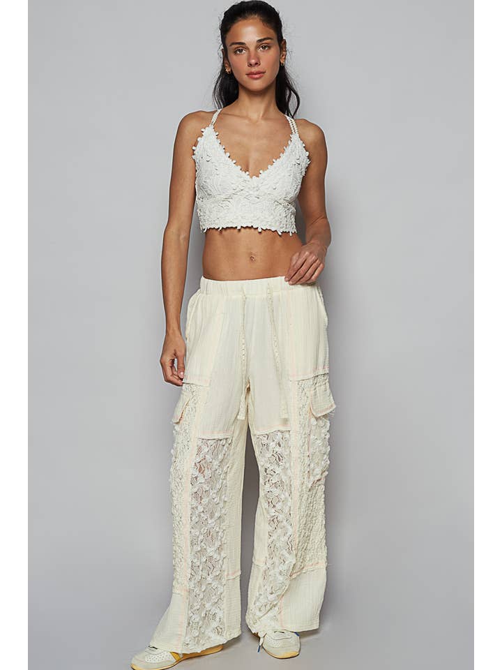 Pol Clothing - Wholesale Pants - Women's - Solid lace patch side pocket wide pants9