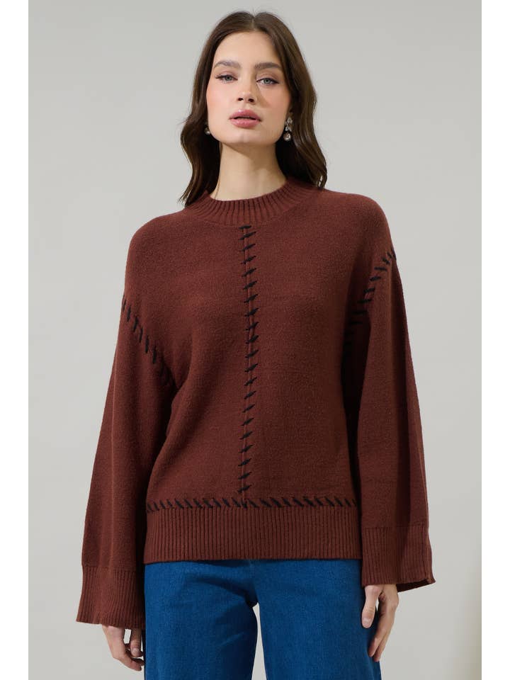 Sugarlips - Wholesale Knit Sweater - Women's - Dills Stitched Dropped Shoulder Sweater