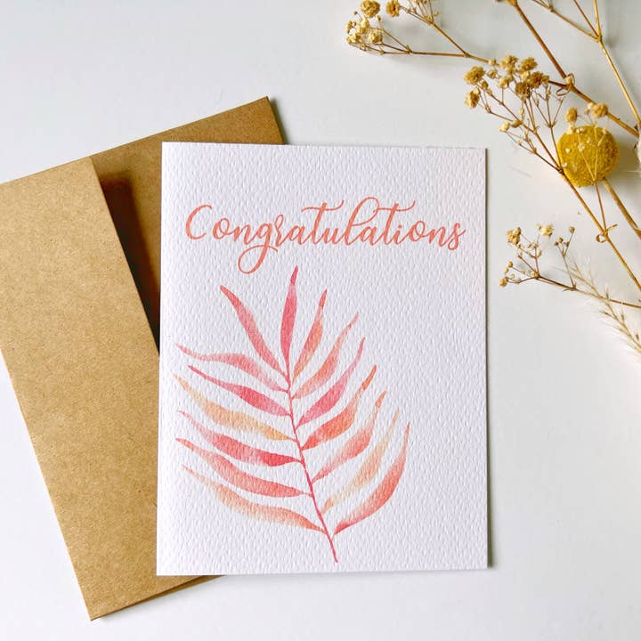Pink Palm Greeting Card | Stationery | Congratulations for wholesale by Ellamoonart