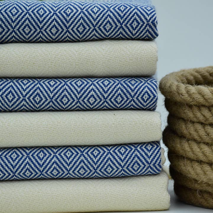 Organic Turkish Towels - Wholesale Beach Towel - Organic Cotton Beach Towel and Blanket in Blue Cream2