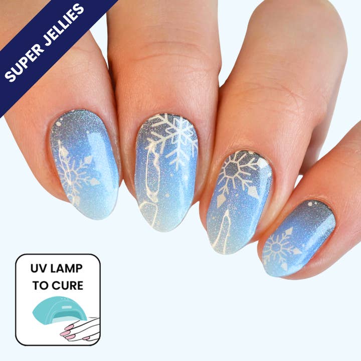Blue Snowy Super Jellies DIY Semi Cured Gel Nail Wraps for wholesale on Faire