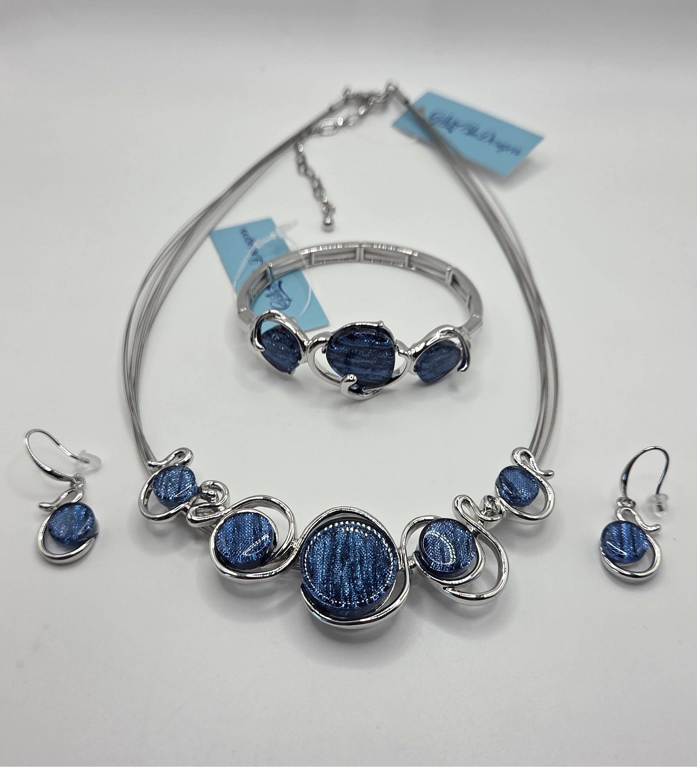 Blue Silver Necklace 34612BS for wholesale on Faire2