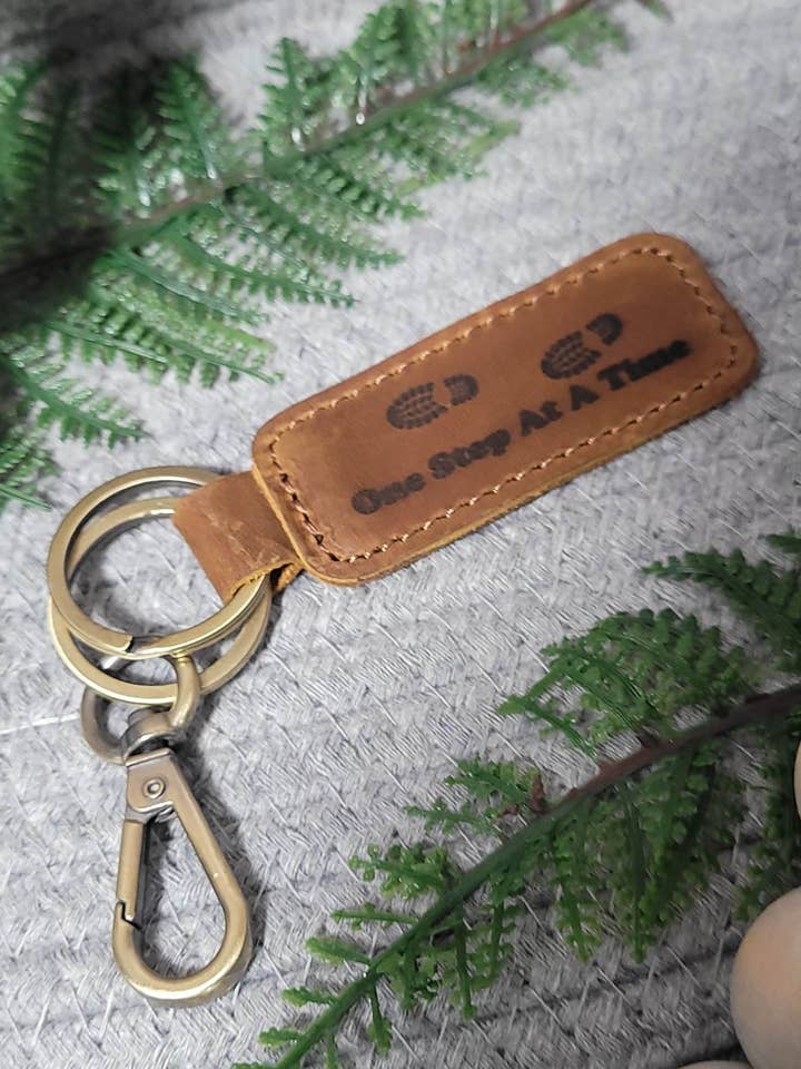 Leather one step at a time keychain for wholesale by Jangles by Jan
