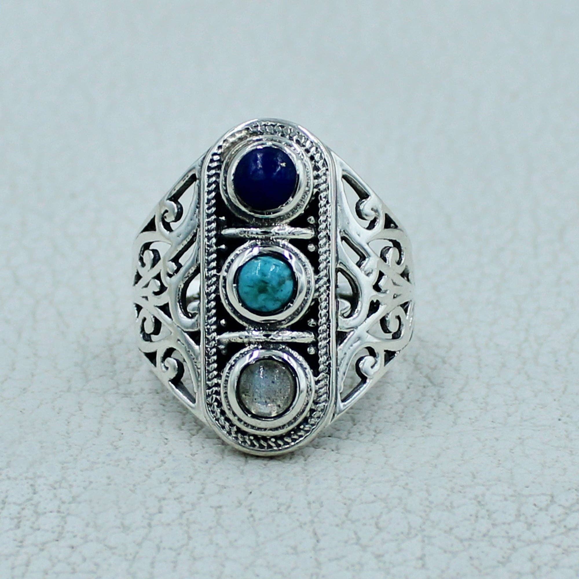 Silvex Jewelry – Engroshandel Statementring – Turkis, Lapis Lazuli Sterling Sølvring2