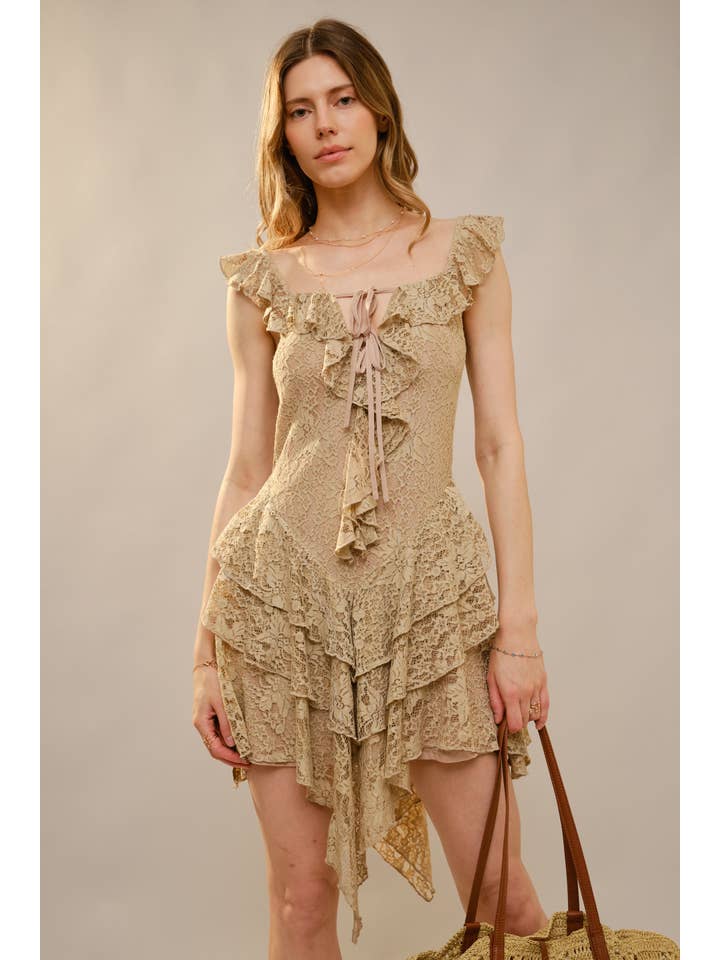 Blue B - Wholesale Dress - Women's - 52162D - Square Neck Lace Ruffle Dress10