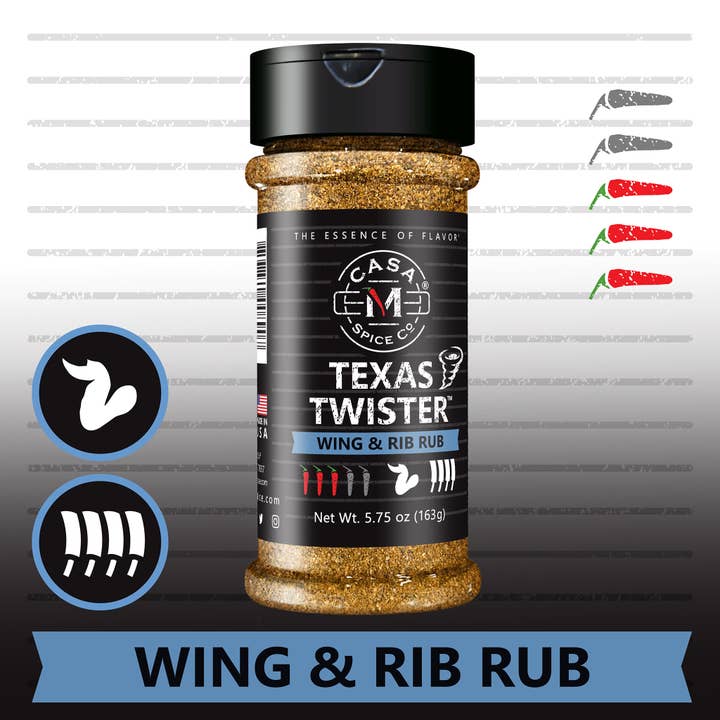 Casa M Spice Co LLC - Wholesale Rub - Texas Twisterâ„¢ Wing & Rib Rub - Plastic Shaker