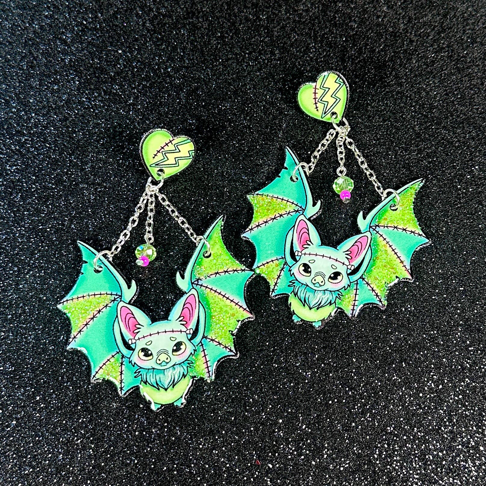 Sea Pixie Designs - Wholesale Dangle Earrings - Frankenstein Bats Halloween Dangle Earrings, Spooky & Cute5