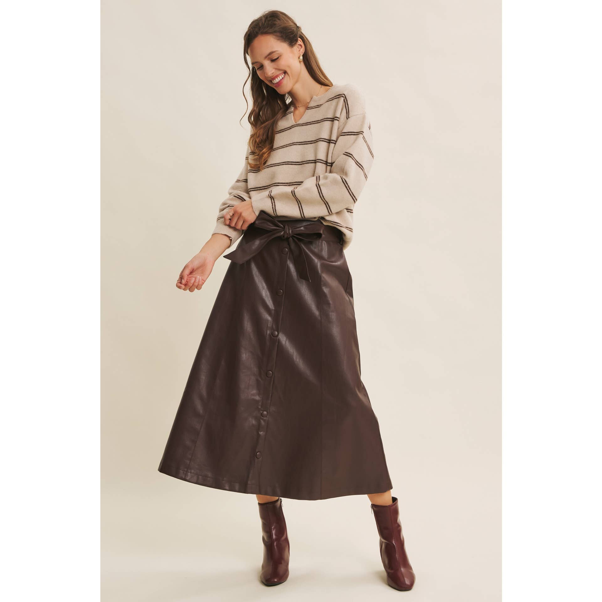 in february - Wholesale Skirt - Women's - SOPHISTICATED VEGAN FAUX LEATHER BELTED MIDI SKIRT13