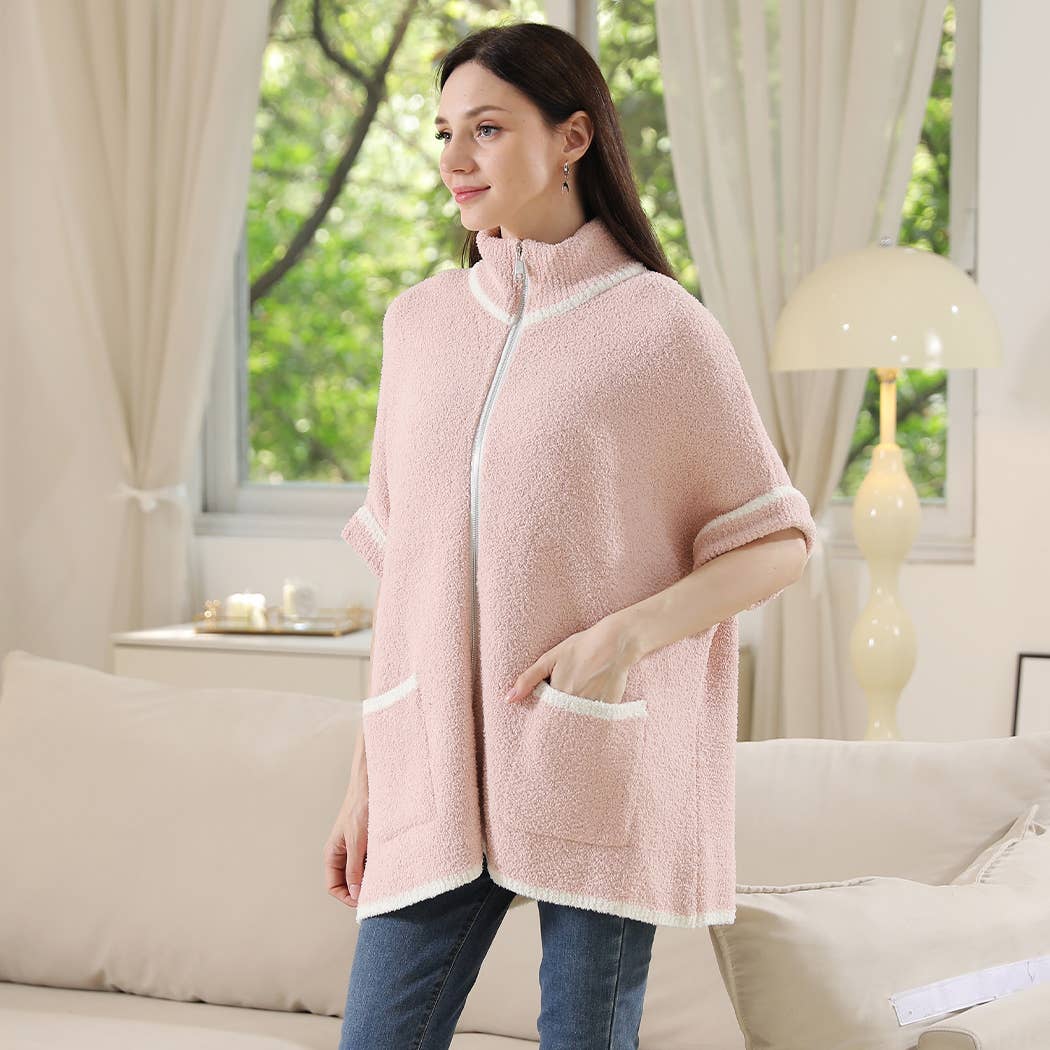 Fashion City - Wholesale Outerwear Poncho - Women's - Solid Zipper Jacket with Outlined Edges25