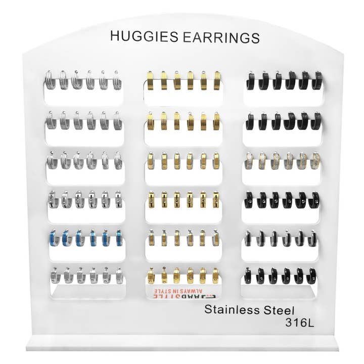 Boucles d'oreilles Huggies en acier inoxydable - Présentation complète pour la vente par AAB Style Inc.