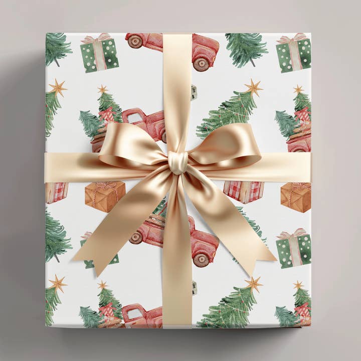Papel de Embrulho de Natal com Caminhão Rústico por atacado de Wrapping Papered