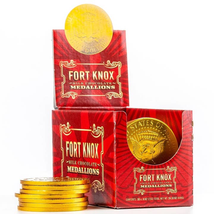 Fort Knox US Dollar Guld Chokolade Medaillon 3" Mønt 30 stk. for engroshandel hos Long Island Candy Factory