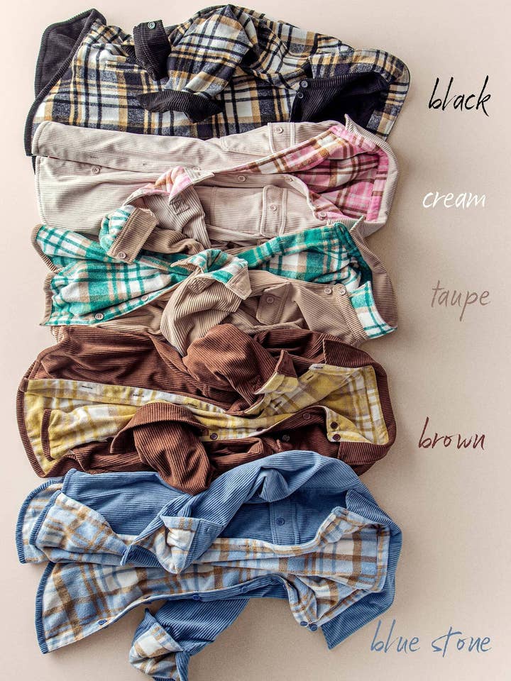 Urban Daizy - Wholesale Shirt Jacket/Shacket - Women's - Plaid Flannel-Lined Corduroy Shacket25