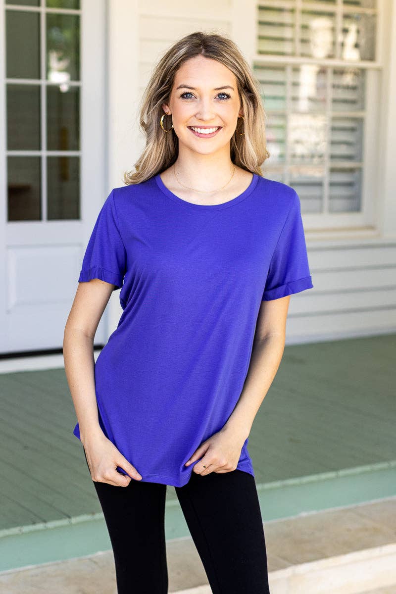 Peri Blue Crewneck Cuff Tee for wholesale on Faire