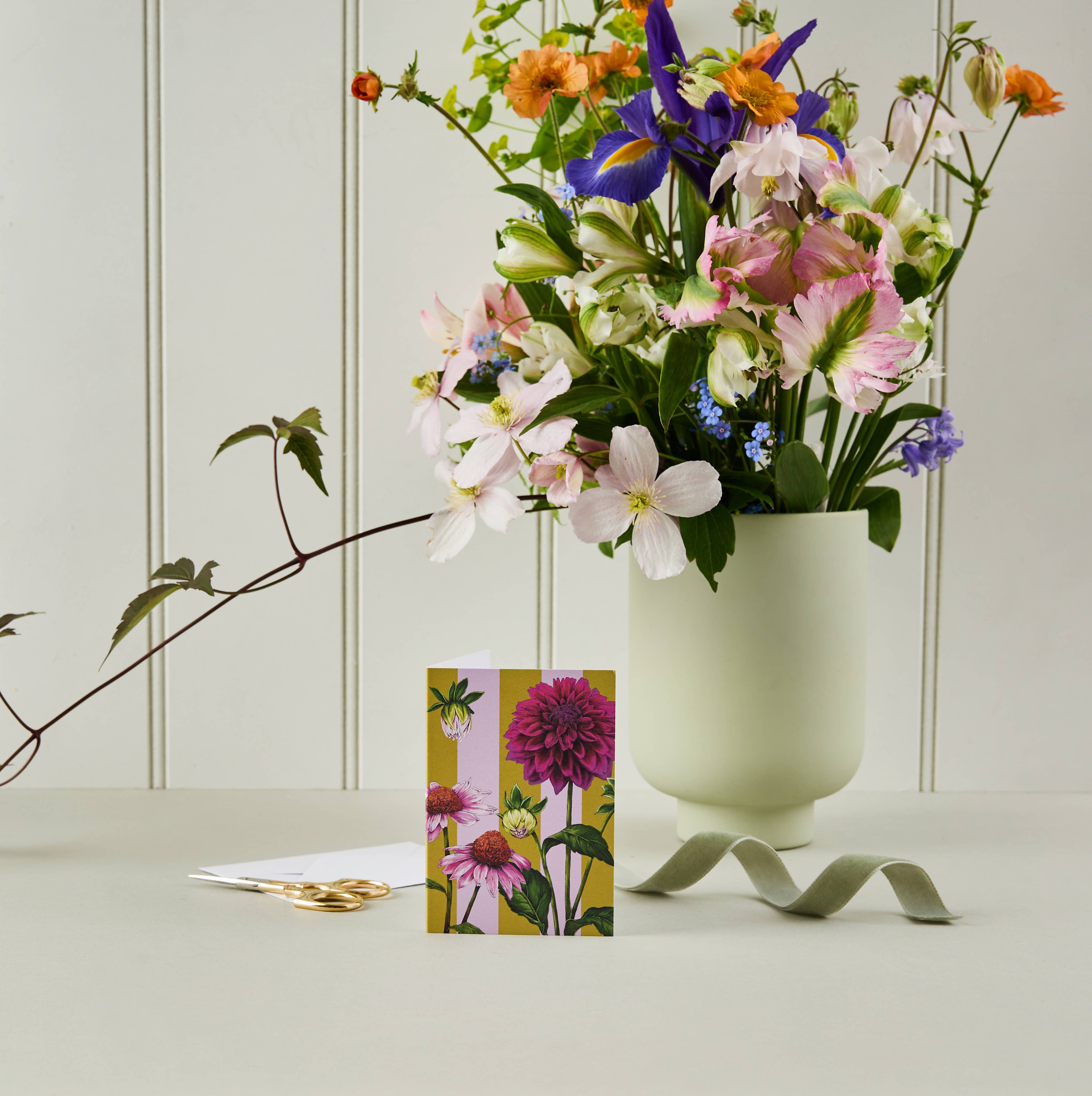 Catherine Lewis Design – wholesale Everyday greeting card – Mini Card - Dahlia Stripe Green - Blank3
