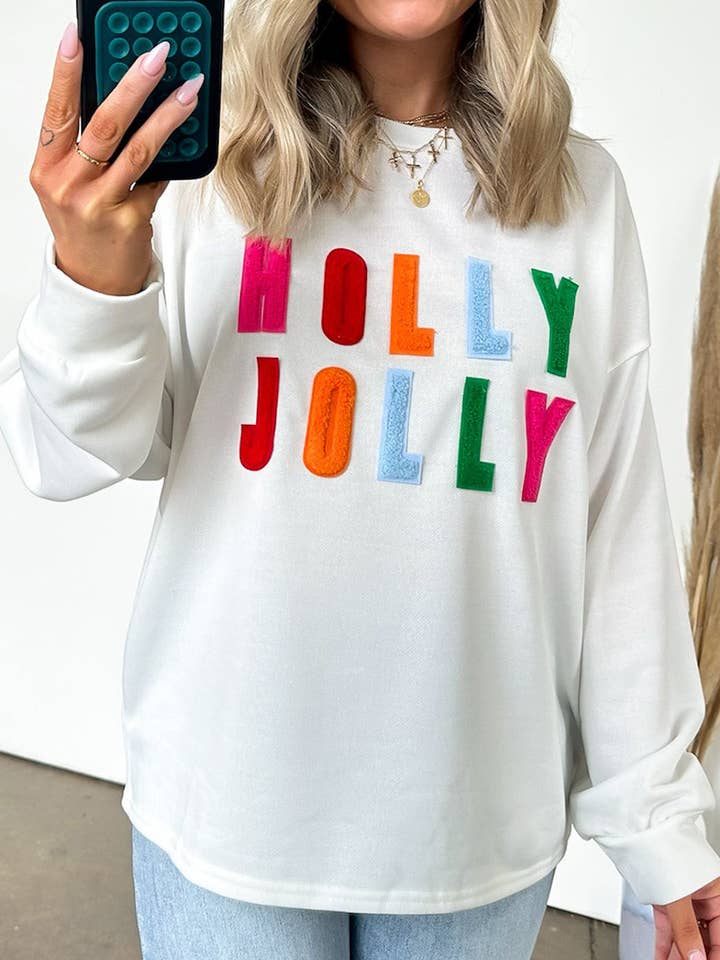 White DO NOT PUBLISH - Holly Jolly Chenille Long Sleeve Top for wholesale on Faire