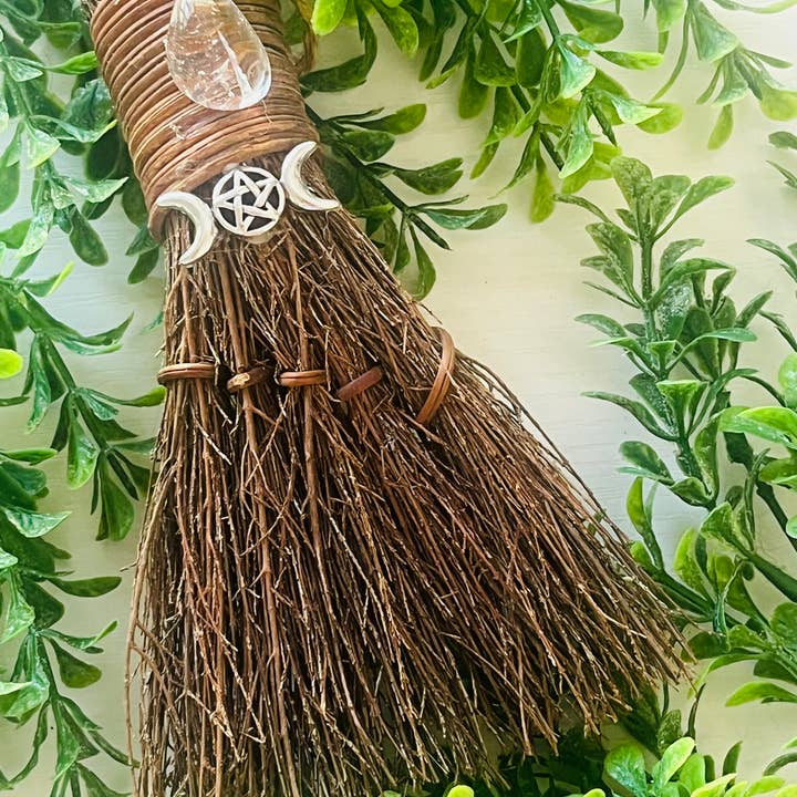 Moonsence - Wholesale Broom - Triple Moon Cinnamon Witch's Broom with Clear Quartz1