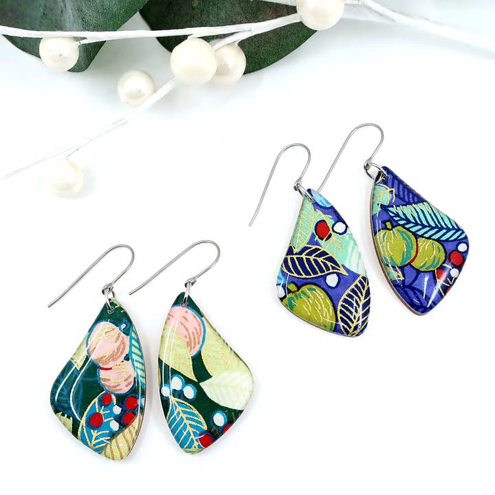 Leaf and fruit dangles with hypoallergenic titanium hook for wholesale by autumn + tree