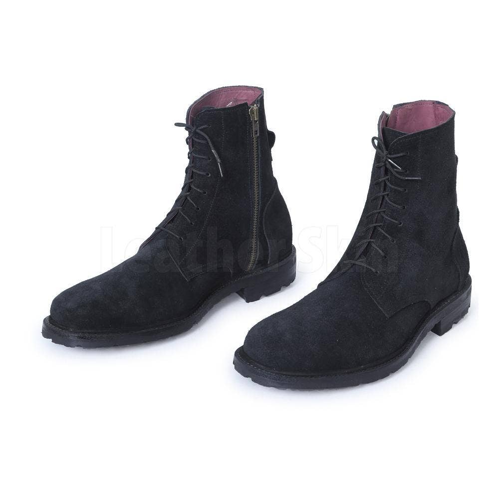 Leather Skin Shop - Wholesale Chelsea Boots - Men's - Men Black Suede Lace Up Ankle Military Leather Boots