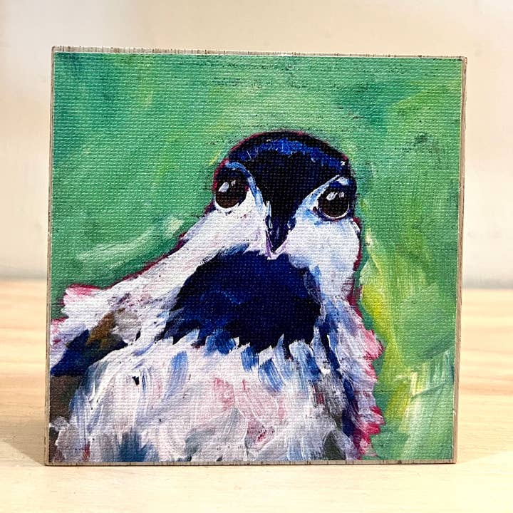 Betty Ruth the Chickadee 4x4" Canvas Print on Wood for wholesale by The Art of Kristen Feighery