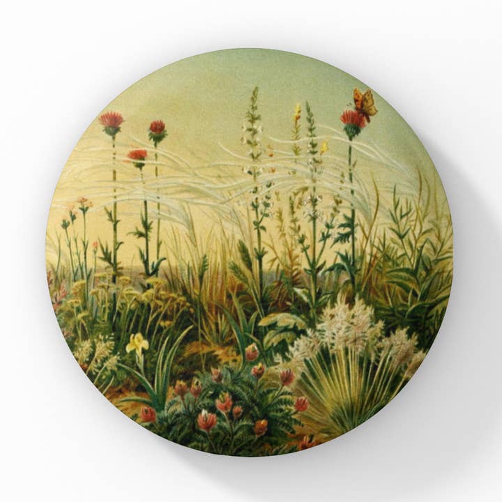 Prairie Landscape Pin Button, Botanical Keychain, Magnet for wholesale by NatureCuts