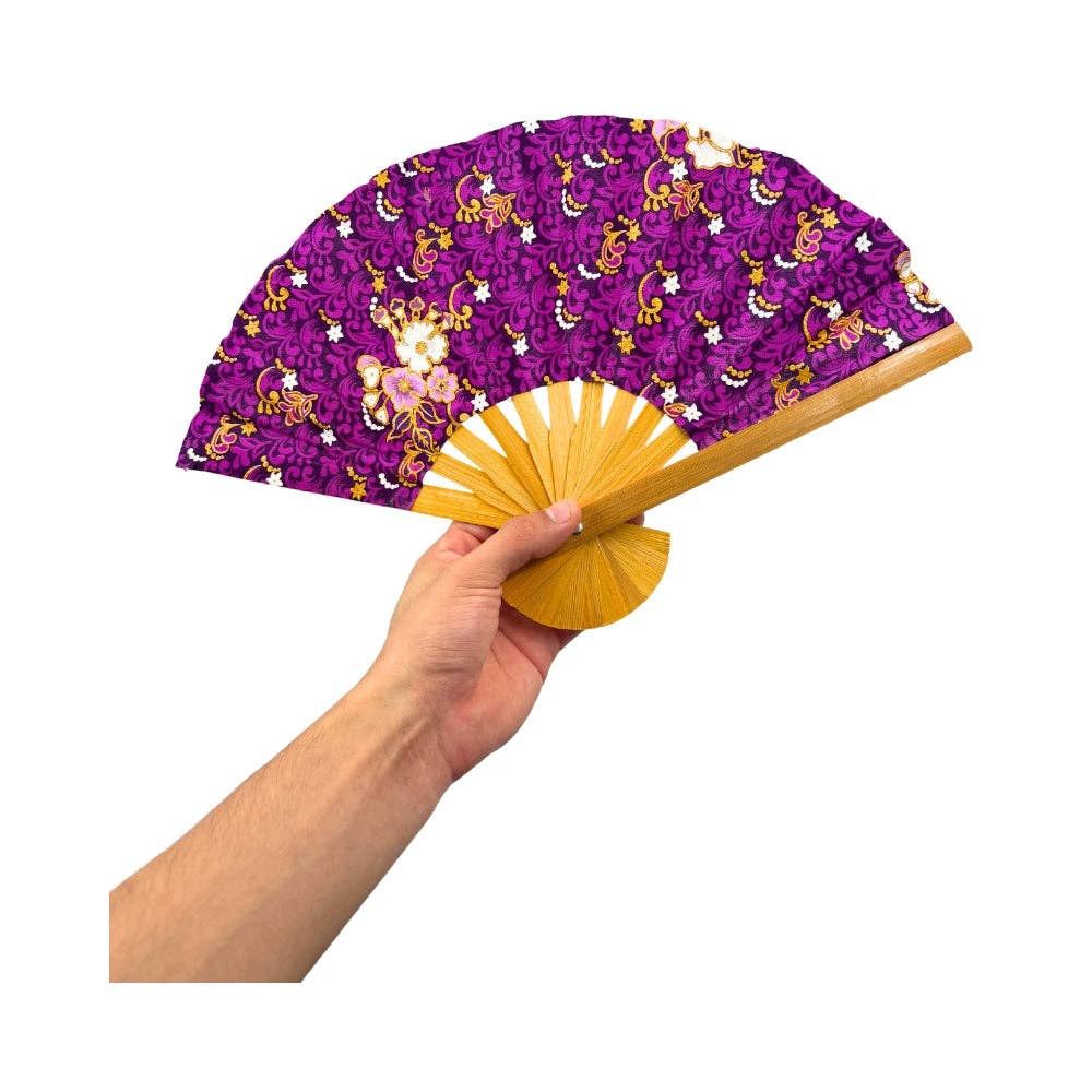 Earths Elements Wholesale - Wholesale Handheld Folding Fan - Floral Fabric Wooden Folding Fan - Assorted2
