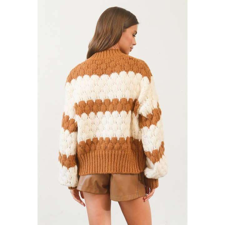 HYFVE - Wholesale Cardigan - Women's - HF25A267-Scallop Striped Open-Front Cardigan