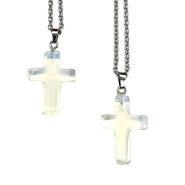 MergingMetals - Wholesale Pendant/Charm Necklace - Gemstone Cross Necklace - Opalite