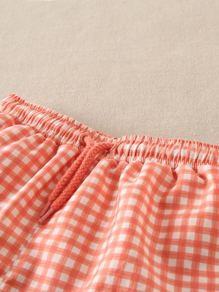 Dadati – Großhandel Badeanzug – Kinder – Jungen-Badeanzug mit orangefarbenem Vichy-Karo-Muster3