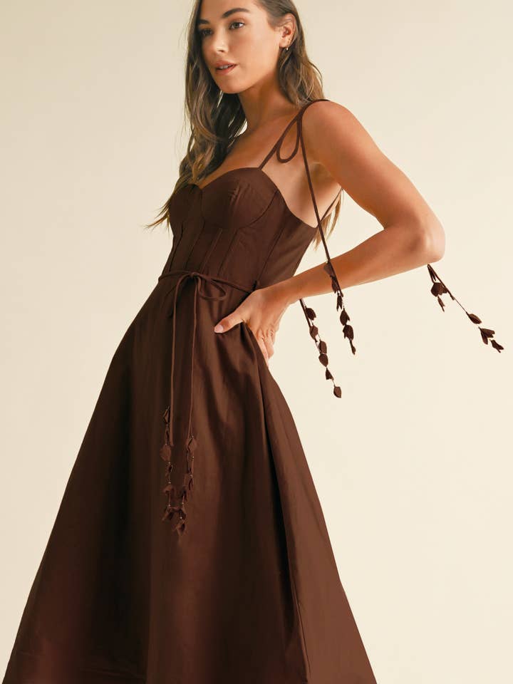 LD1003 Linen Midi Dress with Corset Bodice for wholesale by EB LUXE