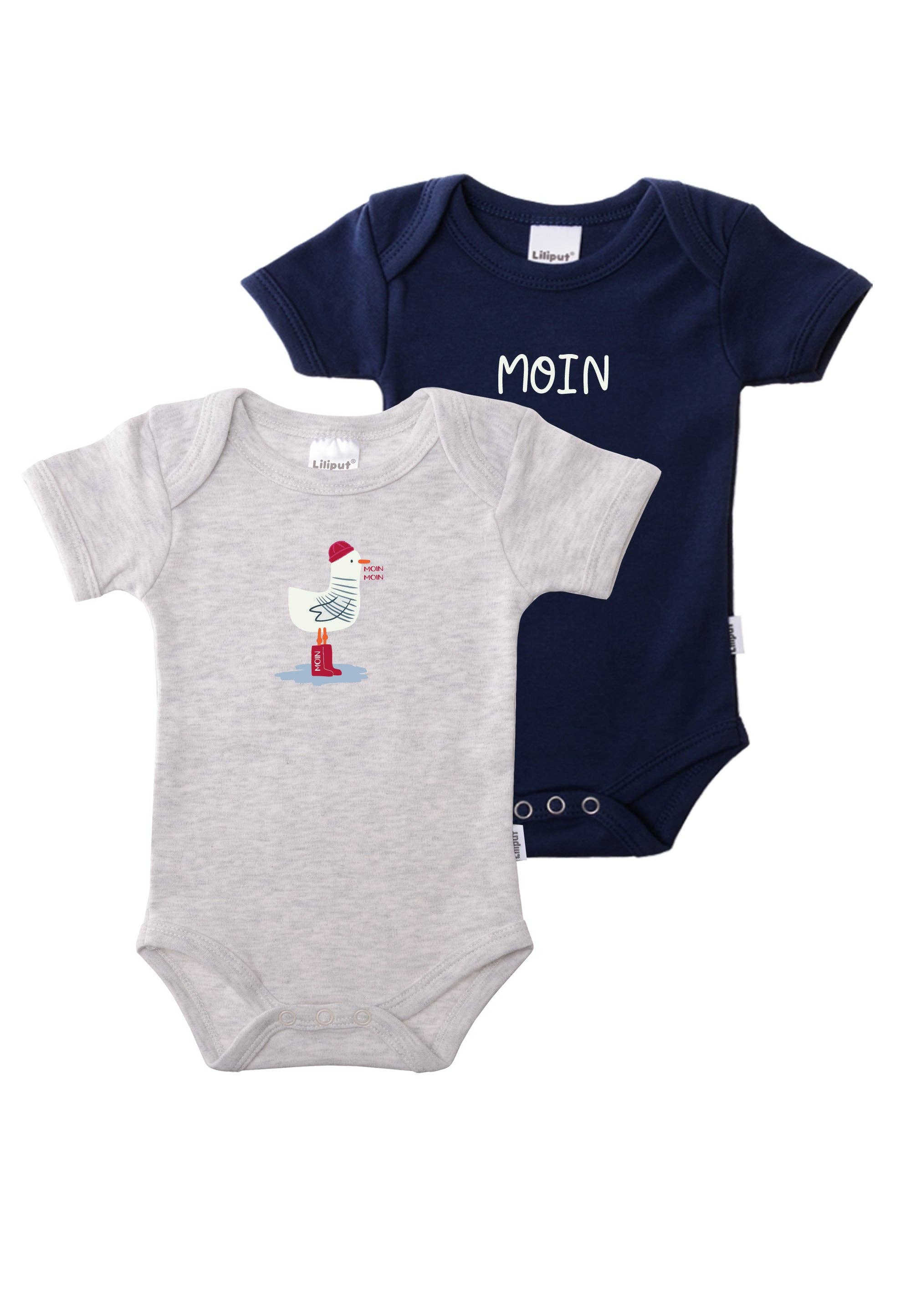 Liliput - Wholesale Bodysuit (Non-Footed) - Baby - 2-pack of short-sleeve V-neck bodysuits in navy and gray with "Moin" print1