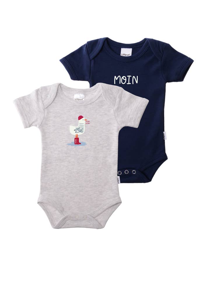 Liliput - Wholesale Bodysuit (Non-Footed) - Baby - 2-pack of short-sleeve V-neck bodysuits in navy and gray with "Moin" print1