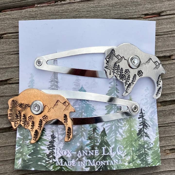 Hand-Stamped Bison Barrettes for wholesale by Rox-anne