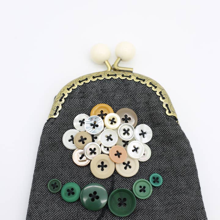 Jianhui London - Wholesale Coin Purse - Women's - HANDMADE SMALL PURSES - RECYCLED CHARCOAL DENIM AND BUTTONS