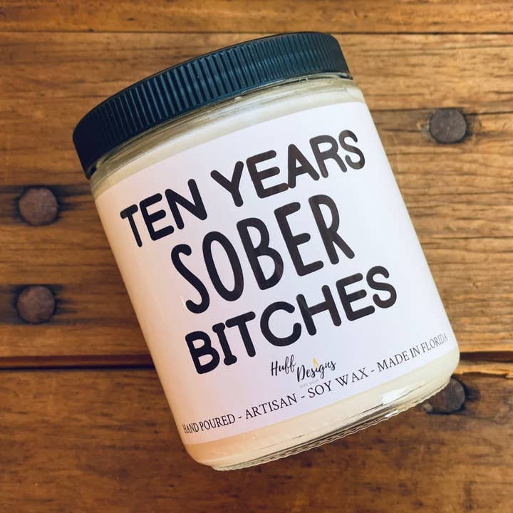Ten Years Sober Anniversary Gift, Alcoholics Anonymous for wholesale by Huff Designs Candle Co