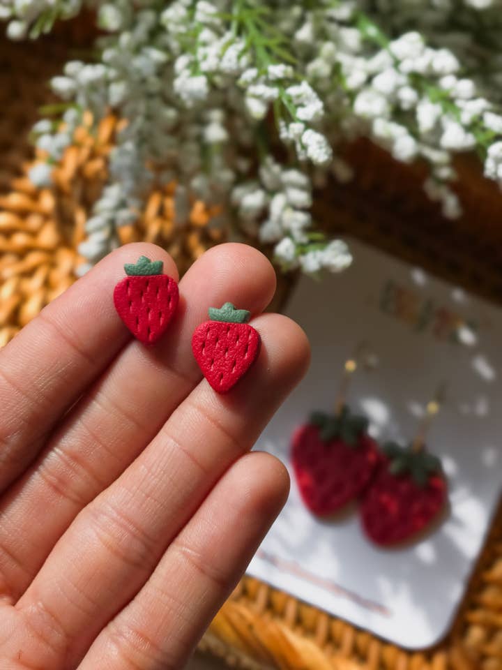 Strawberry Stud Earrings for wholesale by Ivy Lane Clay Co.