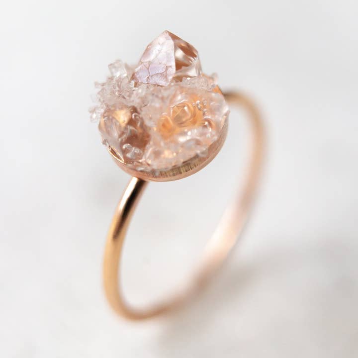 Raw diamond ring | raw herkimer diamond quartz mosaic ring | sterling silver 14k yellow or rose gold fill | april birthstone | promise ring for wholesale by luxe.zen