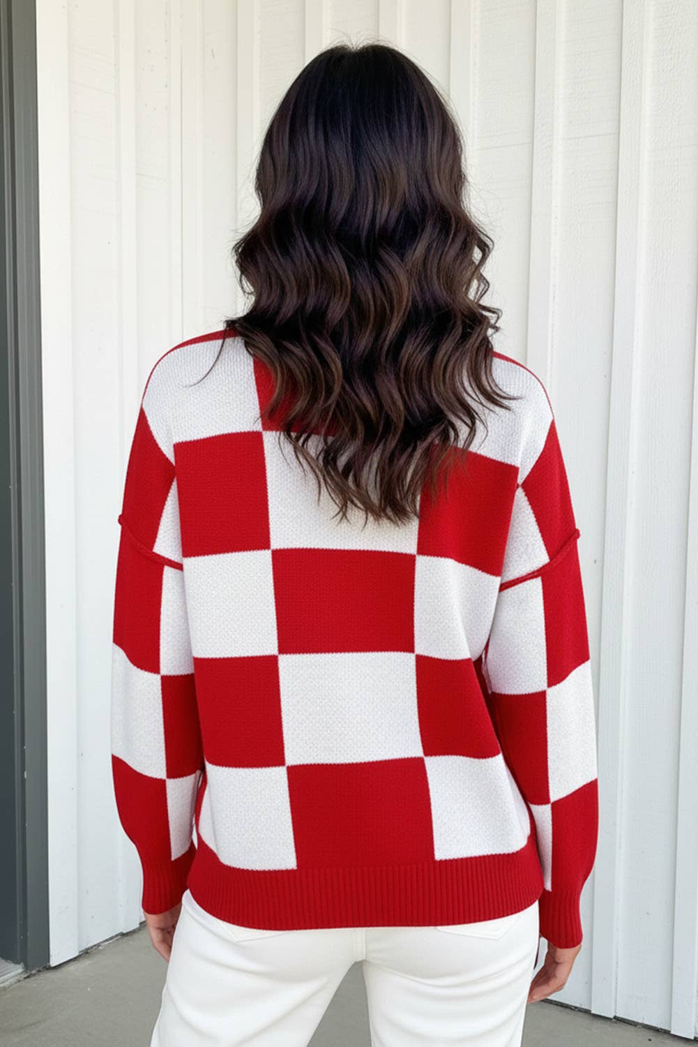 LA Society - Vente Pull en maille – femme - Pull à manches bishop à carreaux LAS (S-XL)2
