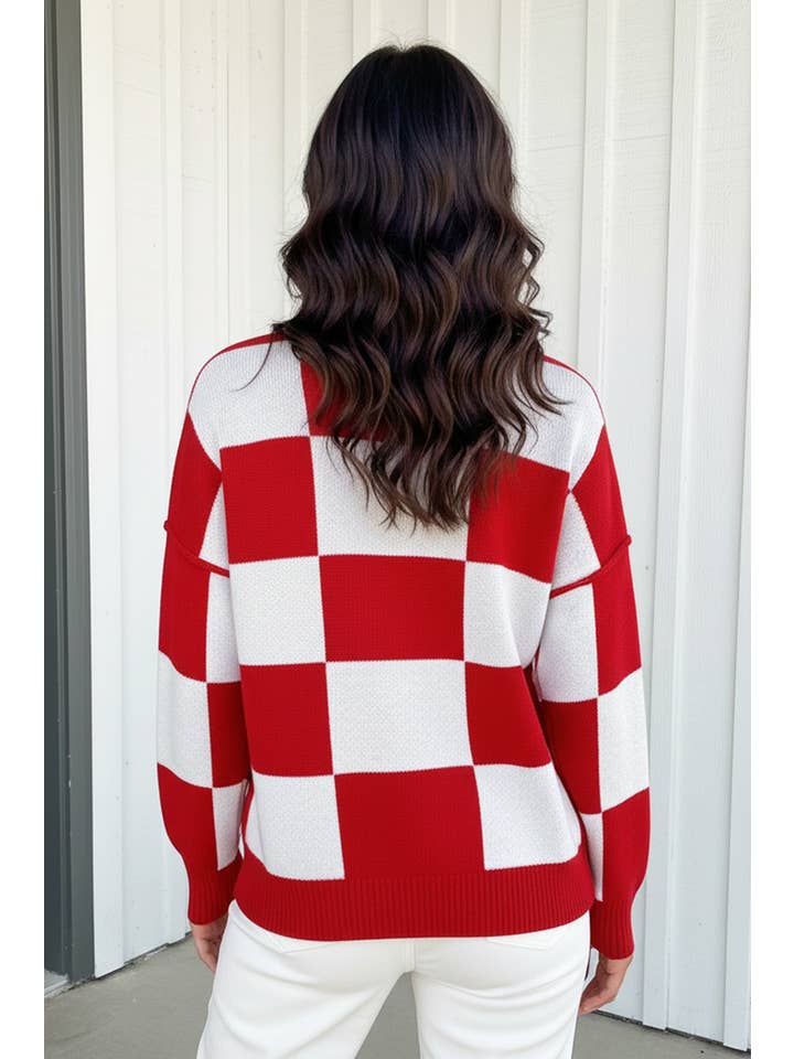 LA Society - Vente Pull en maille – femme - Pull à manches bishop à carreaux LAS (S-XL)2