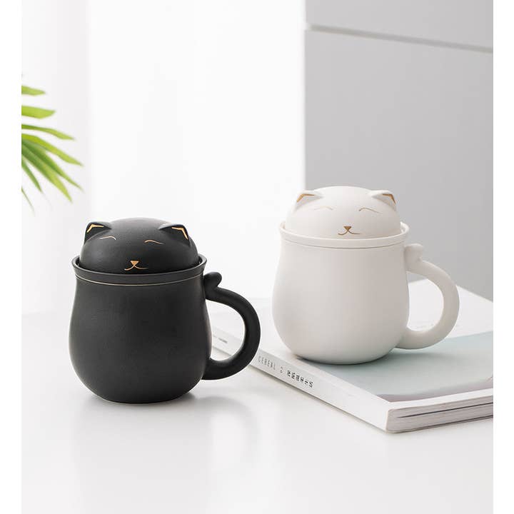 Gohobi (We cover U.S. import duties) - Vente Service à thé - Tasse à thé avec infuseur Gohobi Chat Chanceux noir et blanc13