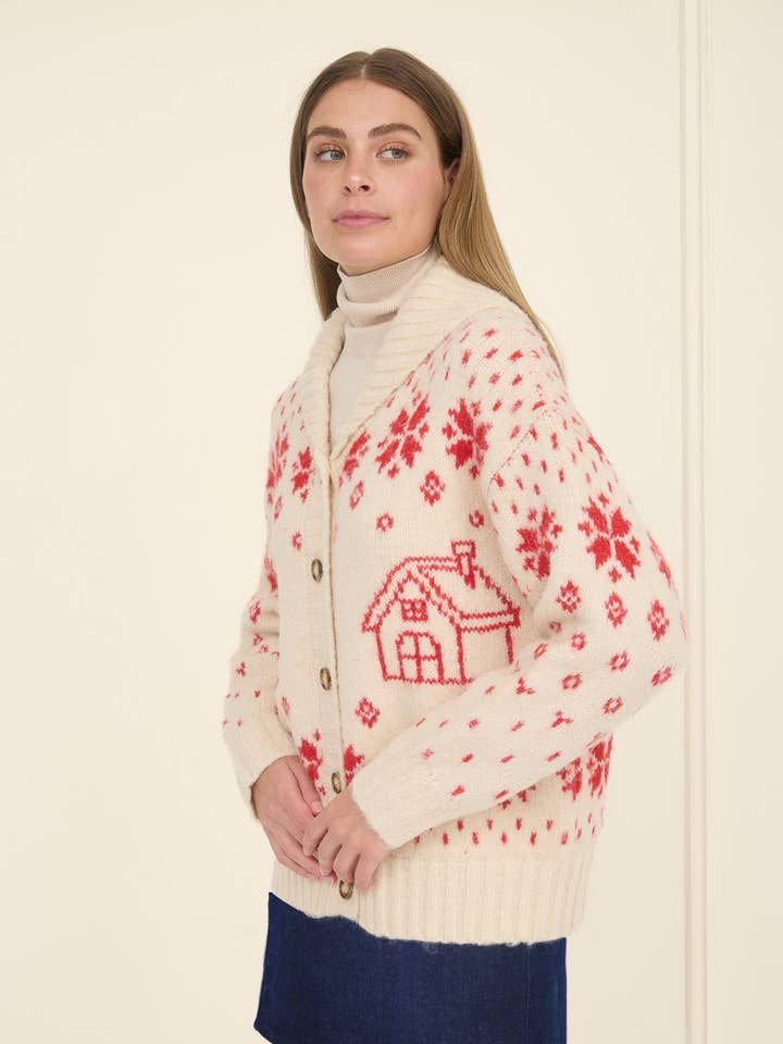 CREAM SNOWFLAKE BUTTON DOWN KNIT CARDIGAN for wholesale on Faire2
