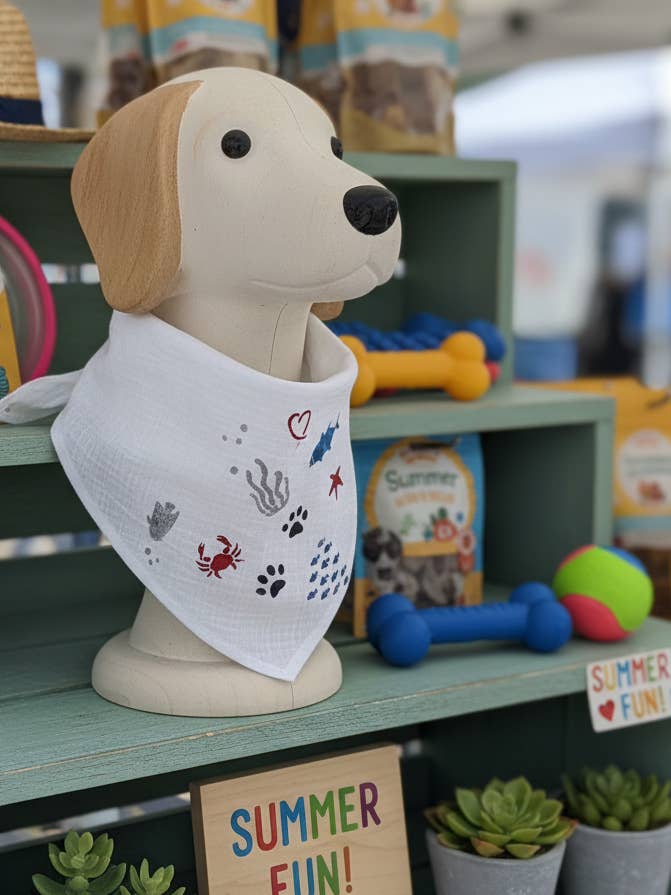 Bandana para cão com tema oceânico, algodão orgânico leve, Branco por atacado de DesignsNYC
